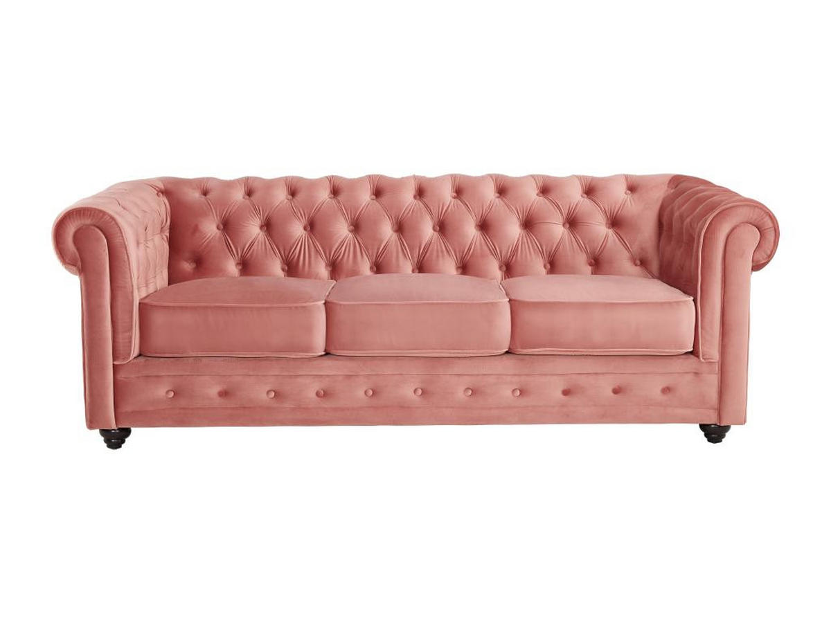 COUCHGARNITUR 3+1 - Samt - Rosa - CHESTERFIELD - Pink, Textil (88/72/205cm) - Vente-Unique
