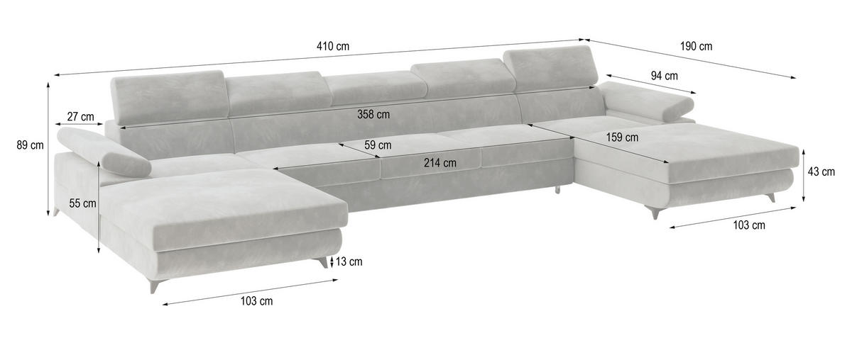 WOHNLANDSCHAFT VIVENTE Gelb Velours-Stoff mit Schlaffunktion - Gelb, Holz (410/89/190cm) - MASSENO