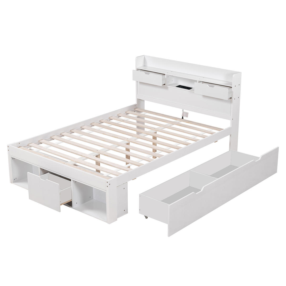 DOPPELBETT 140/190 cm Weiß mit USB-Port und Schubladen - Weiß, Holz (140/190cm) - OKWISH