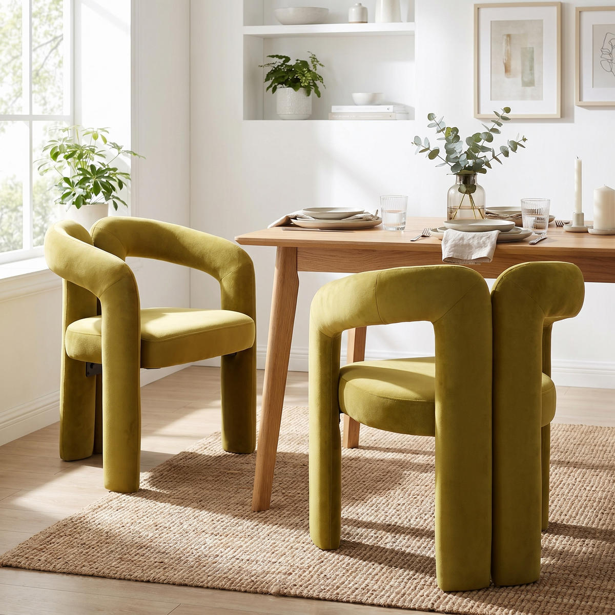 ESSZIMMERSTUHL 2er-Set Samt Sessel Modernes Design Holzbeine - Olivgrün, Textil (64/71/50.5cm) - Urban Meuble