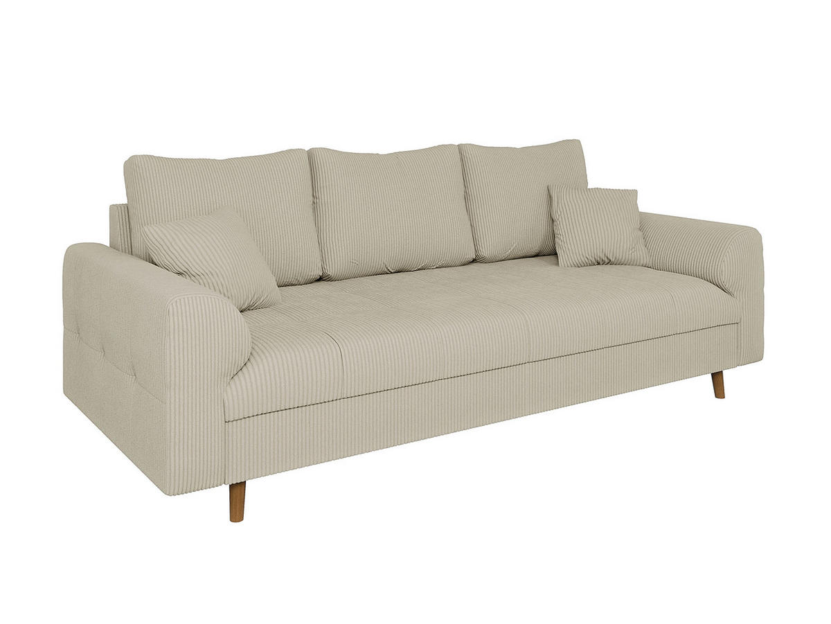 3-SITZER-SOFA Alma Beige Cord - Beige/Braun, Holz/Textil (210/81/93cm) - S-Style Möbel