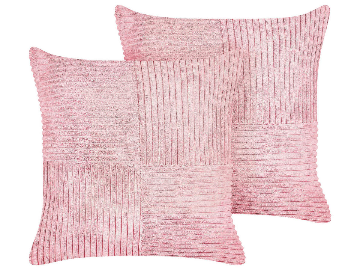 DEKOKISSEN CORD 2er-Set Rosa 43/43 cm Millet - Pink, Textil (43/43cm) - Beliani
