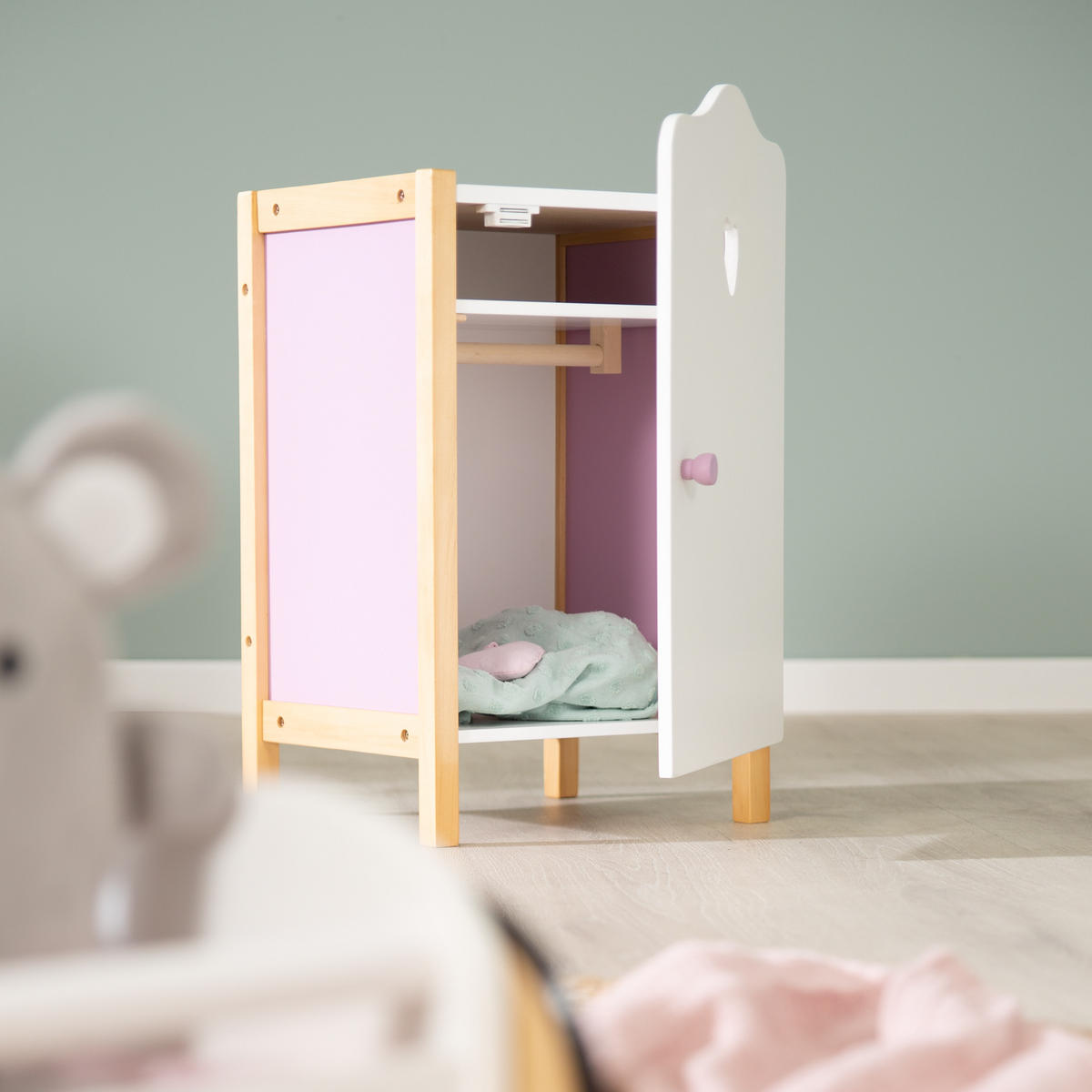PUPPENKLEIDERSCHRANK Scarlett - Multicolor, Holzwerkstoff (29.5/52/26cm) - Roba