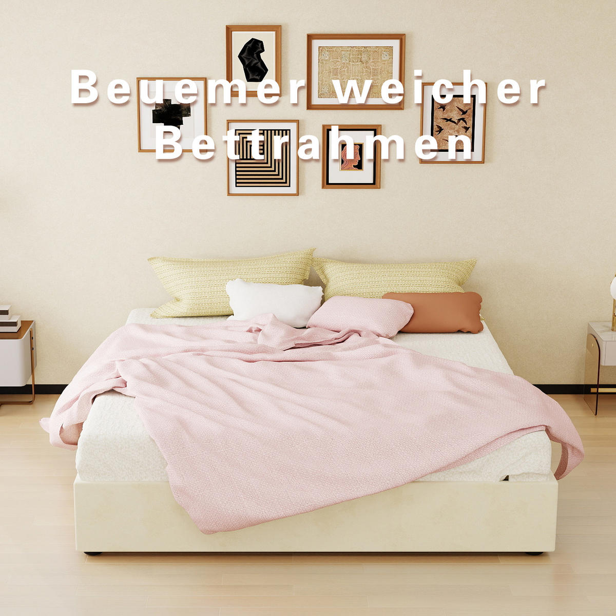 STAURAUMBETT 160/200 cm DE-35414 mit Gaslift Beige - Beige, Metall (160/200cm) - ComfortXL