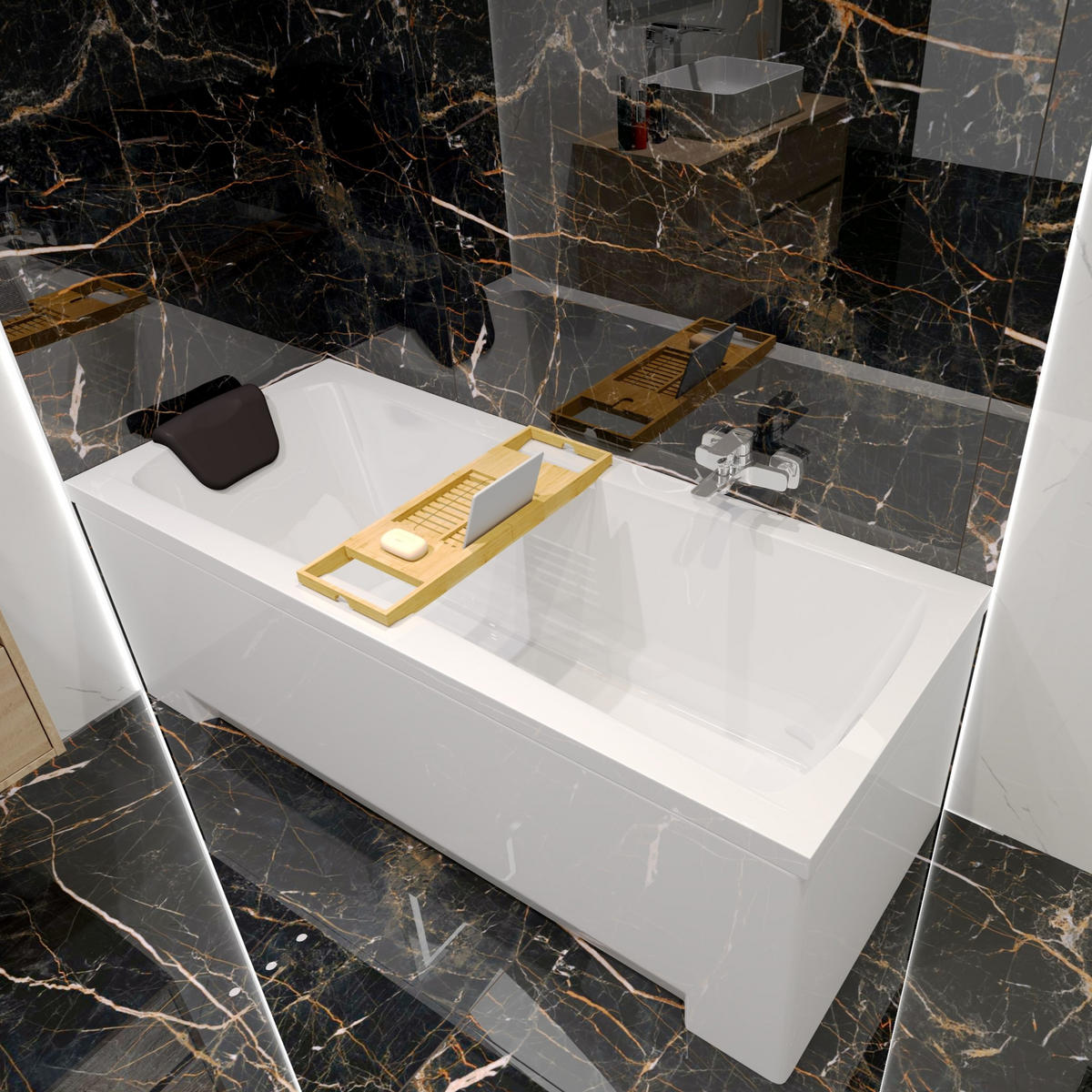 BADEWANNE Rechteck OPTIMA 160/70 + Träger + Ablage Ablauf Füße - Weiß, Kunststoff (70/53.5/160cm) - bad land