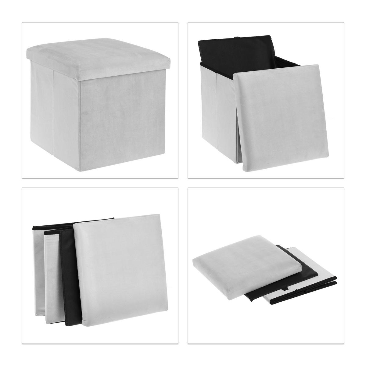 SITZHOCKER - Grau, Holzwerkstoff/Textil (38/38/38cm) - Relaxdays
