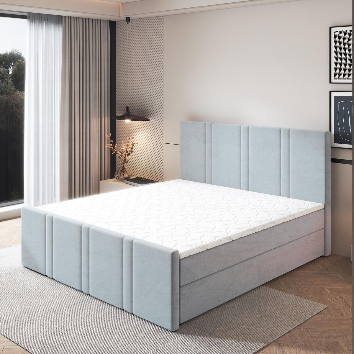 POSTEL BOXSPRING COMOZA 160x200 cm, s matrací a úložným prostorem, světle šedá - světle šedá, kompozitní dřevo/textil (160/200cm) - MASSENO