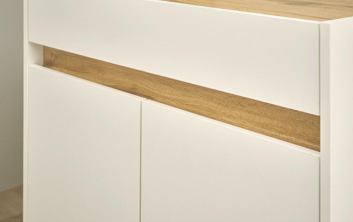 SCHREIBTISCHKOMBINATION 3-teilig weiß, Eiche Wotan 143 cm, Büromöbel Set mit Aktenregal und Kommode - Eichefarben/Silberfarben, Holzwerkstoff/Kunststoff (140/143/76cm) - Furn.Design