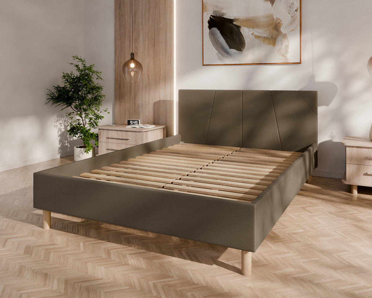 POLSTERBETT ALMORE 140x200cm Elegantes Polsterbett für modernen Wohnstil , ohne matratze, braun - Braun, Holz - Homesy
