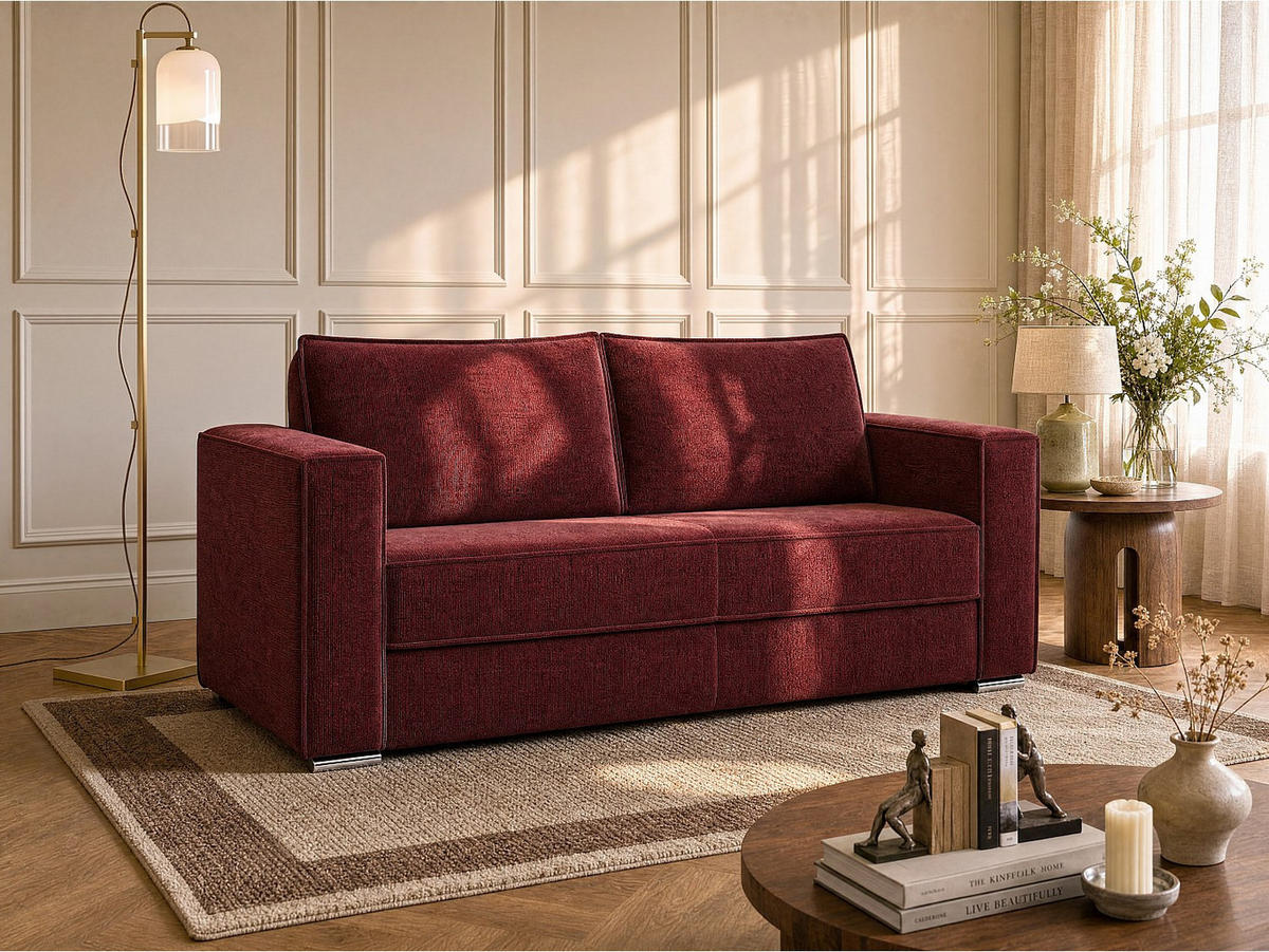 SCHLAFSOFA - 3 Personen - stoff - bordeaux Loreto - Bordeaux, Textil/Metall (198/90/223cm) - Vente-Unique