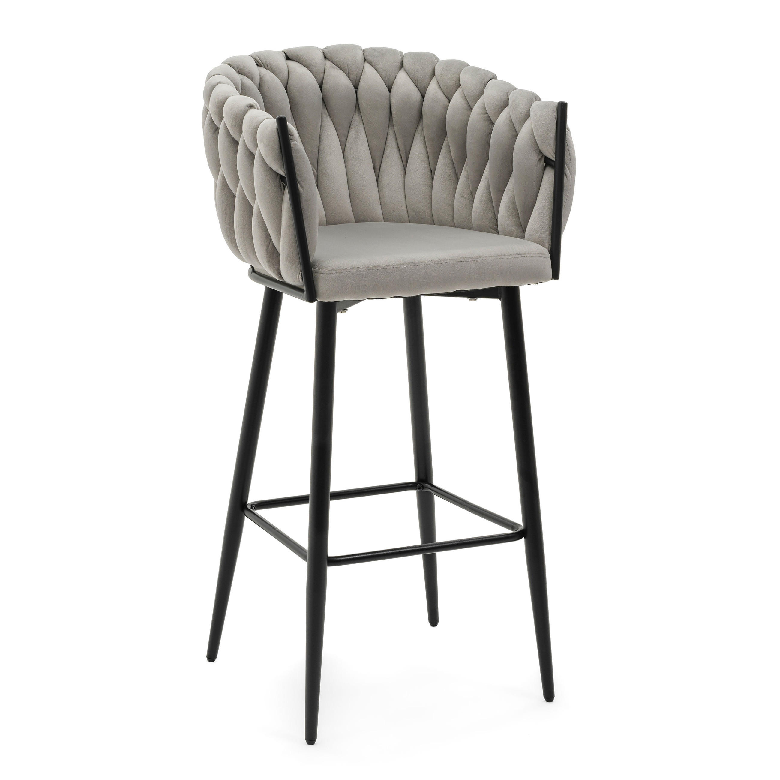 BARHOCKER LATINA gepolsterter mit Steppung - hellgrau - Samt Velour - Hellgrau/Schwarz, Metall (54/105/55cm) - NEW HOME