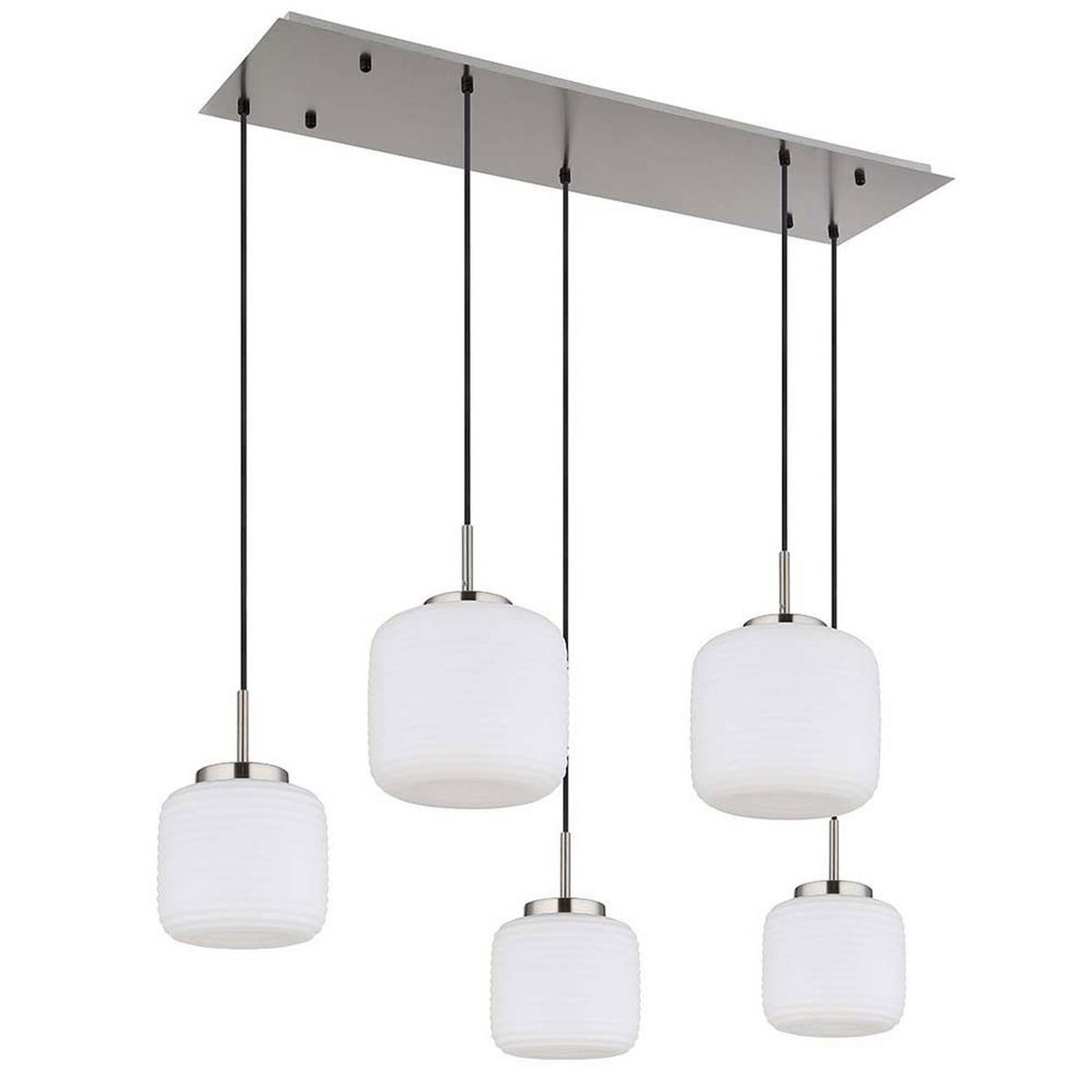 LED HÄNGELEUCHTE KLADORA Metall, Glas, Silber, 5-flammig - Silberfarben, Glas (106/38/130cm) - Globo Lighting