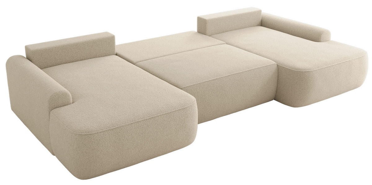 WOHNLANDSCHAFT CUBO U Beige Boucle - Beige/Schwarz, Kunststoff/Textil (370/100/187cm) - MKS