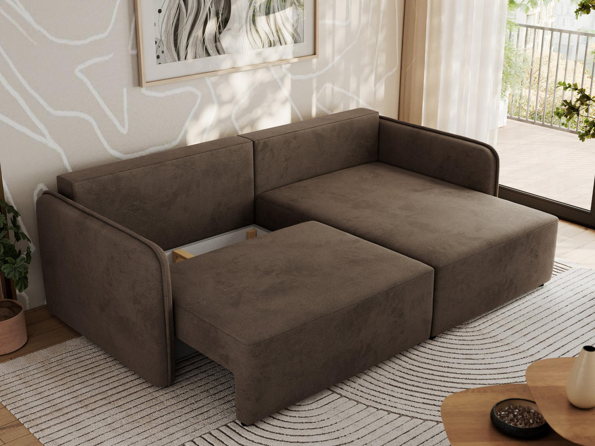 ECKSCHLAFSOFA MESTO L Braun Velvet - rechts - Schwarz/Braun, Kunststoff/Textil (147/227cm) - MKS