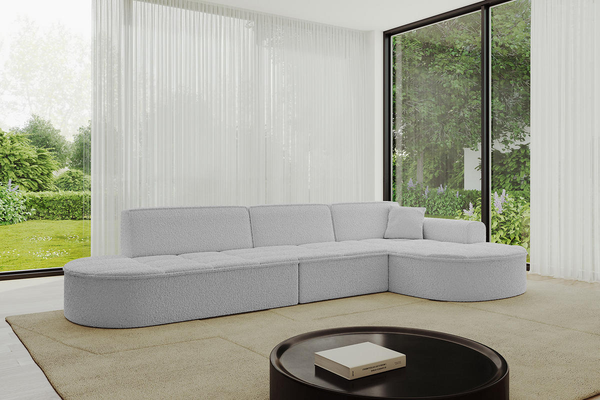 ECKSOFA Ottomane Rechts TARO-L2 - 328x171x79,5 cm Hellgrau - Hellgrau, Holzwerkstoff/Textil (328/171cm) - ALTDECOR