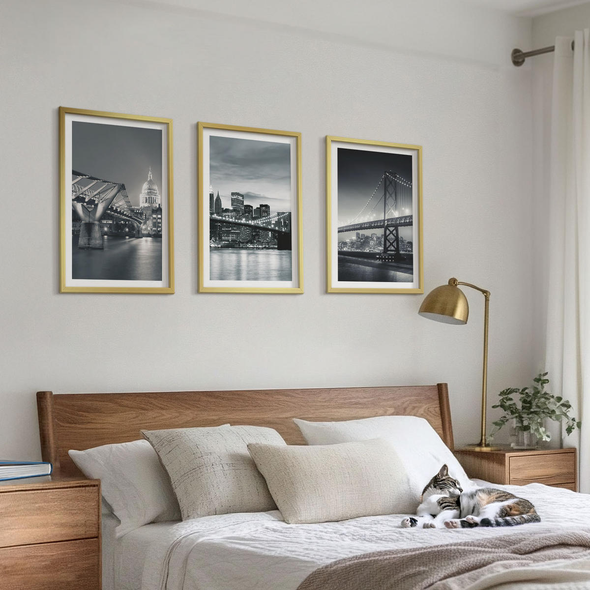 BILDER SET 3er Set - 40x60 cm Goldrahmen - Brücken, Stadtarchitektur, Grau - Goldfarben, Kunststoff (40/60cm) - TULUP