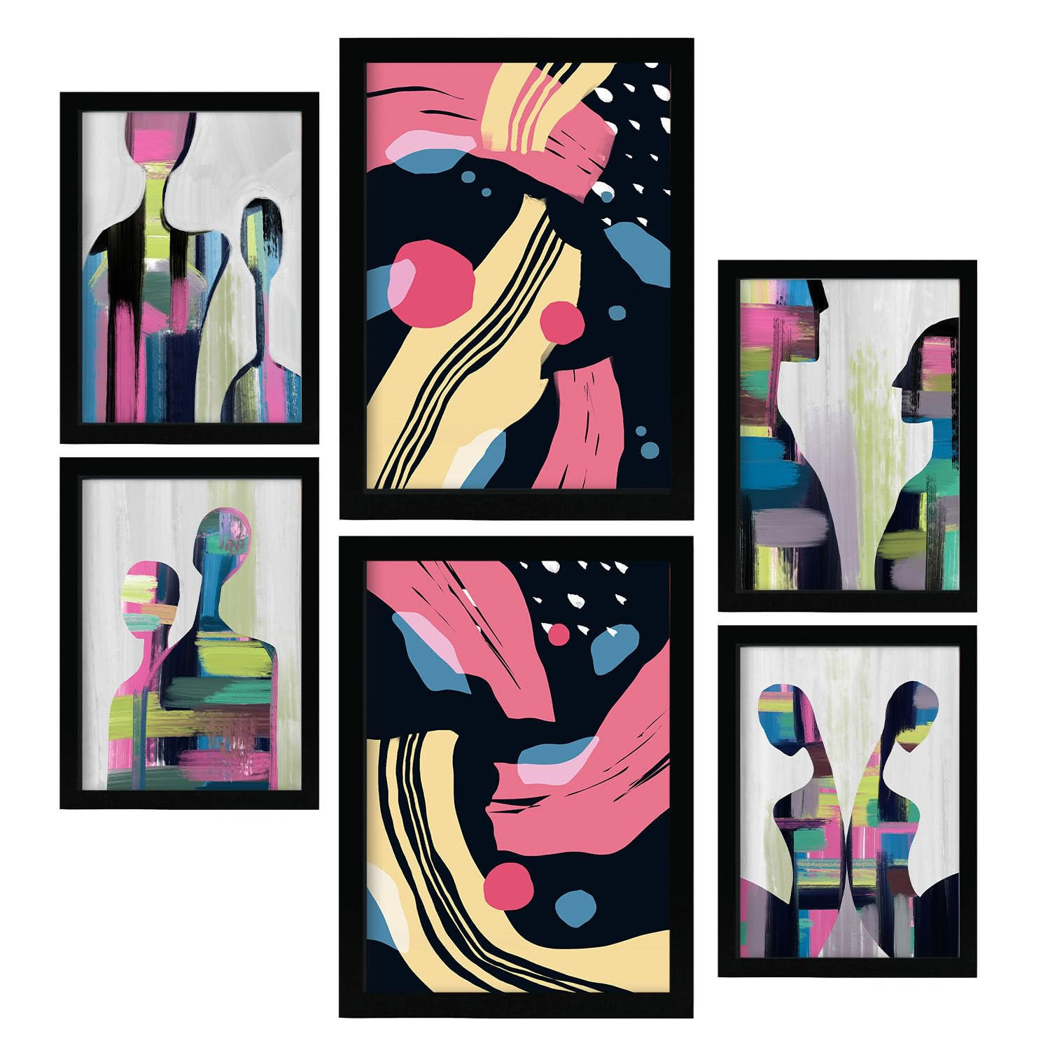 POSTER Set Mit 6 Verhaltensmodi In Liebhaber Abstrakt Ästhetische Dekorative Gemälde Für Ihr Wohnzimmer Schlafzimmer Zuhause A3 & A4 Schwarzer Rahmen - Schwarz, Papier (29/3cm) - Nacnic