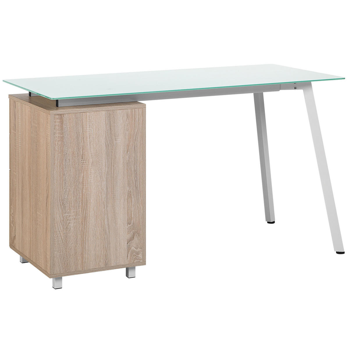 SCHREIBTISCH weiß/heller Holzfarbton 130/60/77 cm Montevideo - Weiß, Holzwerkstoff (60/130/77cm) - Beliani
