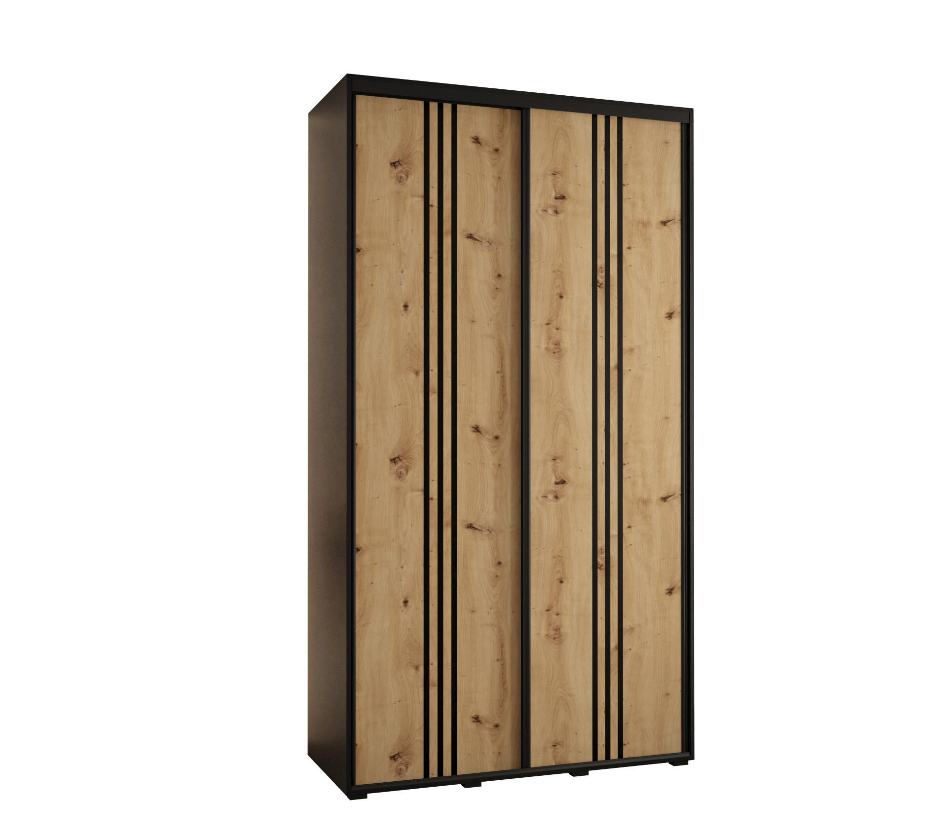 SCHWEBETÜRENSCHRANK 235,2/130/45 2-türig - Schwarz/Eiche Artisan, Holz/Metall (130/235/45cm) - Abiks Möbel