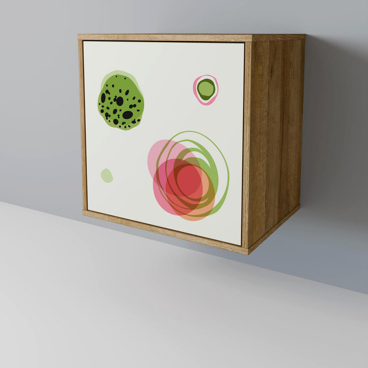 SIDEBOARD COLORFUL COSMOS, Eichefarben, 57,5x42x72,5 cm, Schwarze Metallfüße - Eichefarben/Multicolor, Holzwerkstoff/Metall (57.5/72.5/42cm) - SpaceRebels