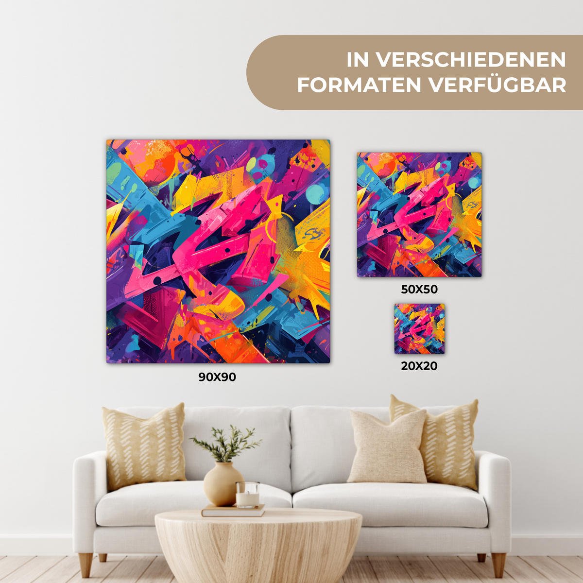 LEINWANDBILD Abstrakt - Formen - Farbenfroh Deko Groß 90x90 cm - Magenta, Textil (90/90cm) - MuchoWow