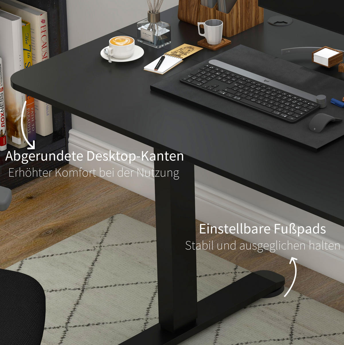 SCHREIBTISCH elektrisch höhenverstellbar 140 x 70 cm Schwarz - Schwarz, Holz (140/70/116cm) - Meubliv