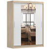 SCHWEBETÜRENSCHRANK Vista 01 Sonoma Eiche/Weiß mit Spiegel, mit LED- Beleuchtung 150cm - Alufarben/Weiß, Glas/Holzwerkstoff (150/200/61cm) - imoebel24