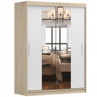SCHWEBETÜRENSCHRANK Vista 01 Sonoma Eiche/Weiß mit Spiegel, mit LED- Beleuchtung 150cm - Alufarben/Weiß, Glas/Holzwerkstoff (150/200/61cm) - imoebel24