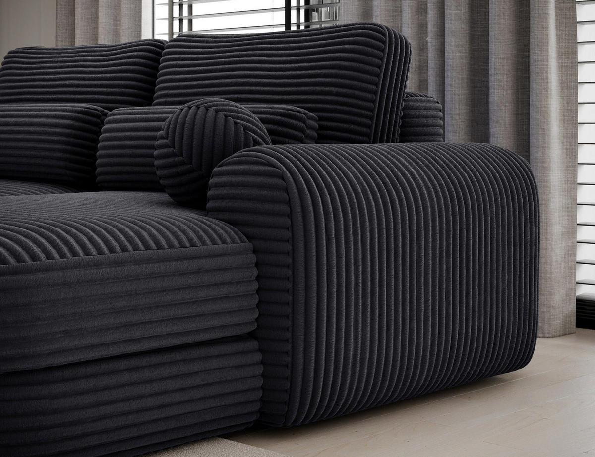 ECKSOFA RIPELI L-Form mit Schlaffunktion & Bettkasten – Modernes 3-Sitzer Sofa, Wellenfederung, 217 × 175 cm - Schwarz, Kunststoff (175/217cm) - Wohnideebilder