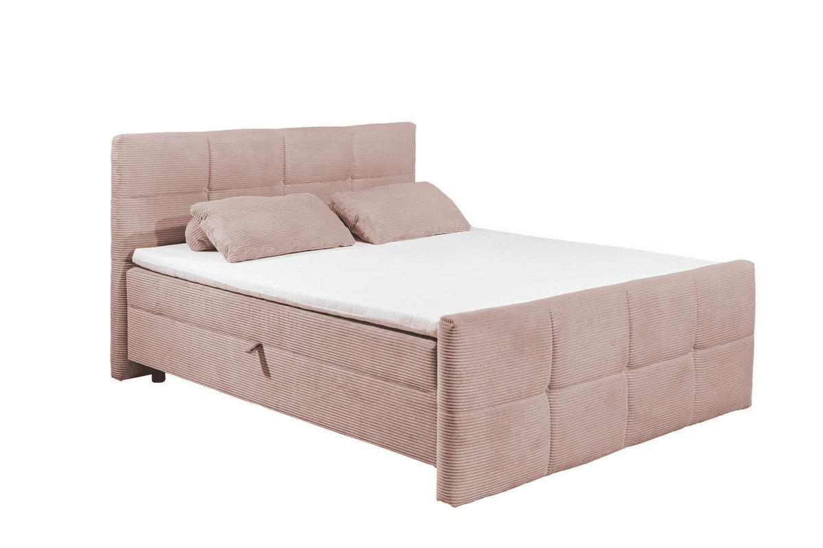 BOXBETT Breitcord, 7-Zonen-Tonnentaschen-Federkernmatratze, HR-30 Topper, Bettkasten - Beige/Schwarz, Holz/Kunststoff (180/200cm) - ed exciting design