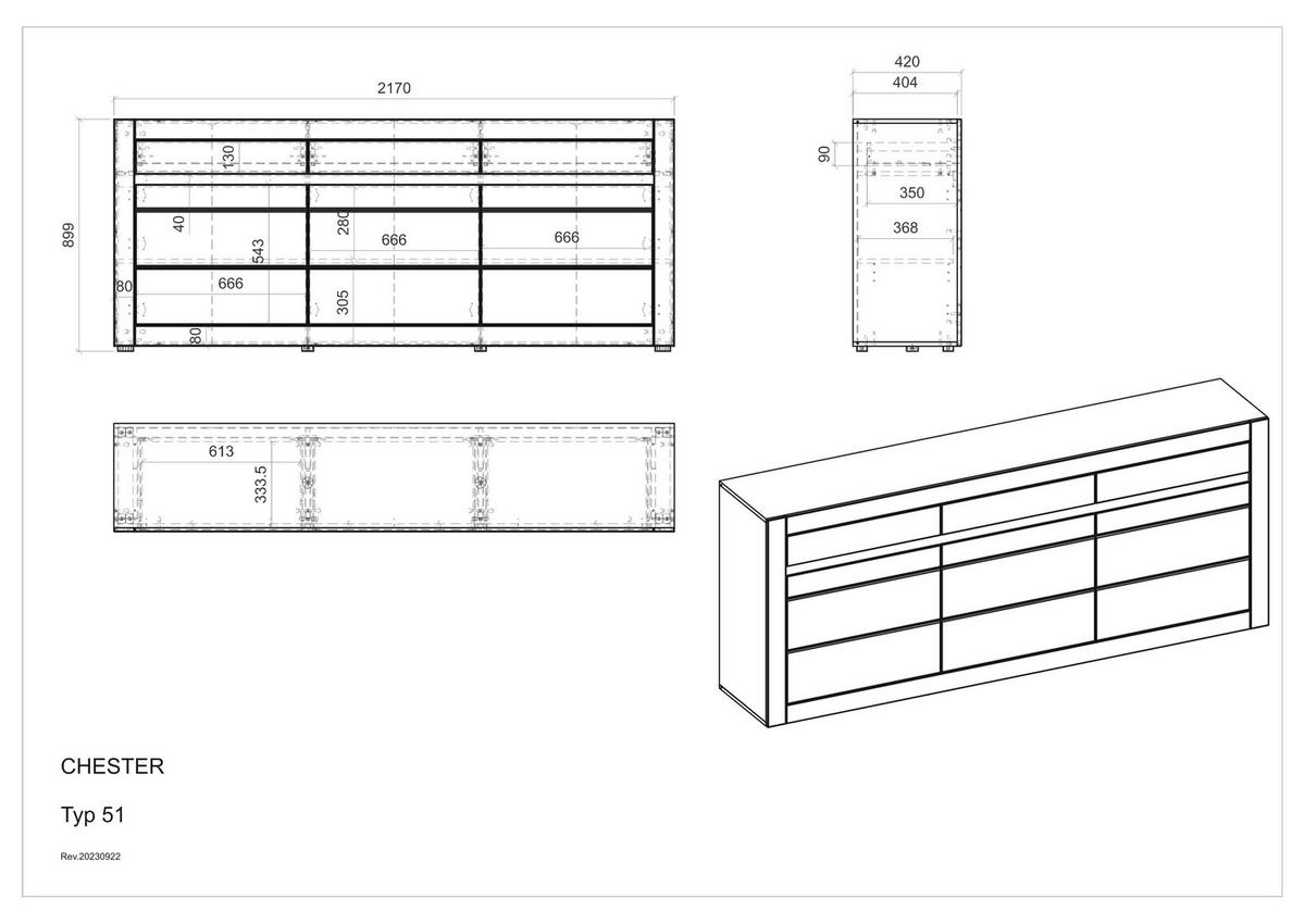 SIDEBOARD M15 Weiß Matt 217/90/42 cm - Weiß, Holzwerkstoff (217/90/42cm) - Livojo
