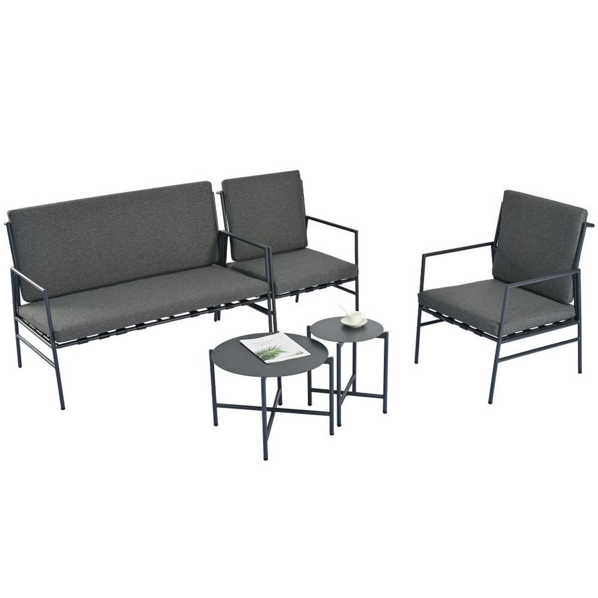 LOUNGEGARNITUR mit zwei runde Couchtische，grau - Grau, Metall - KOMHTOM