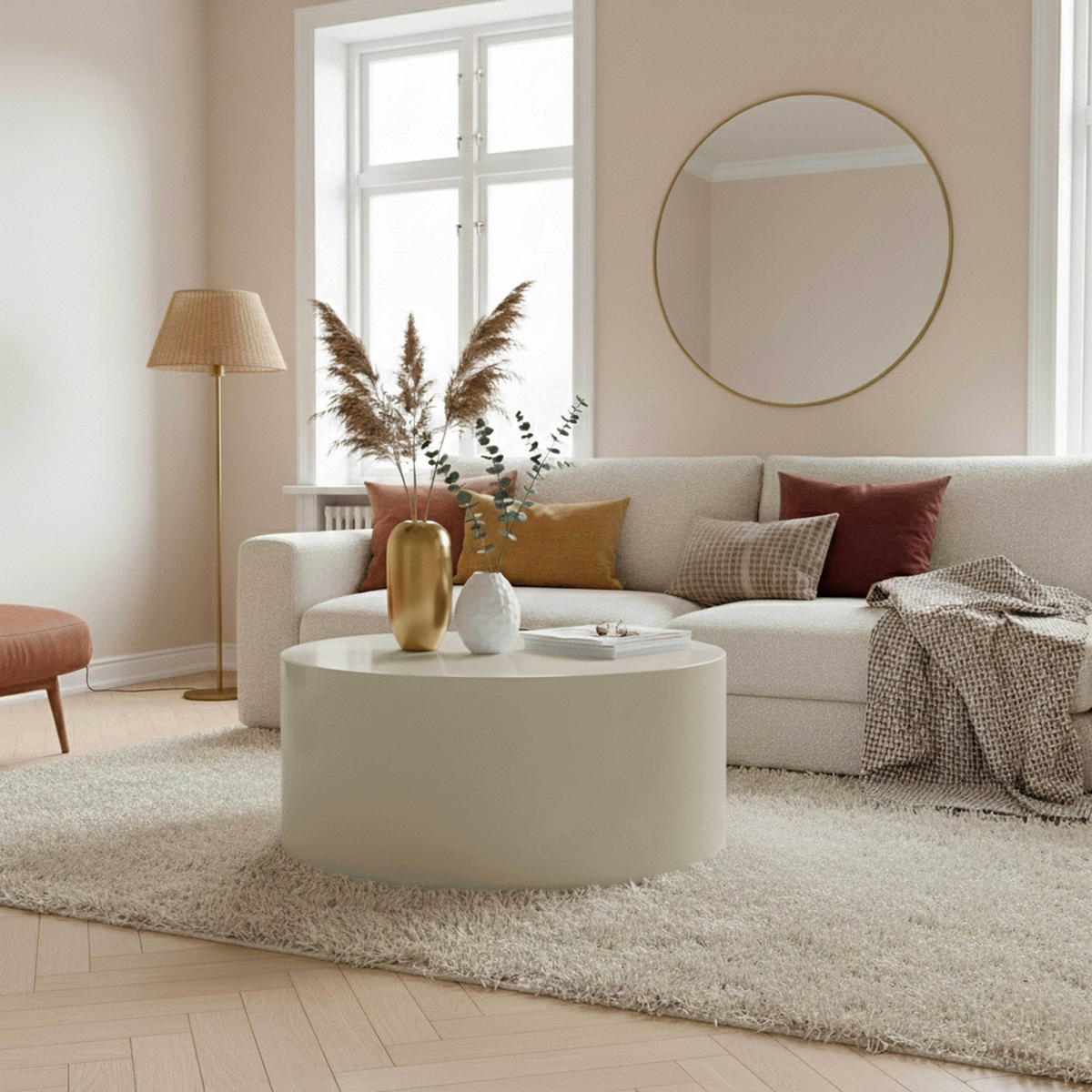 COUCHTISCH, Ekru - Weiß, Holzwerkstoff (80/80/40cm) - Oviala