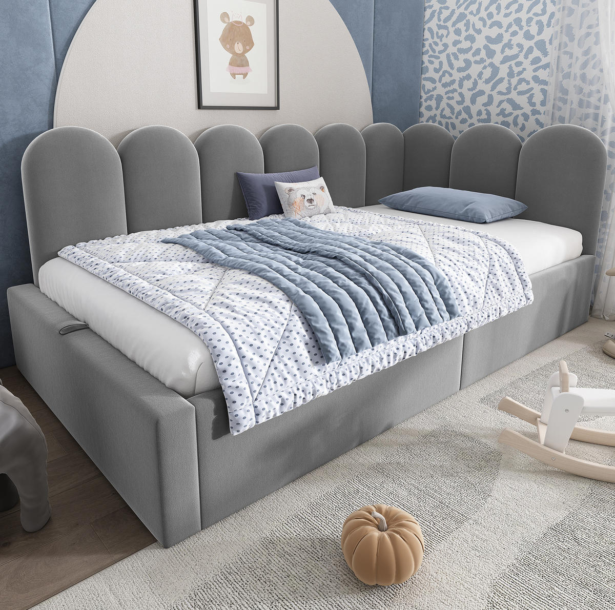 TAGESBETT 90/200 cm aus Samt mit hydraulischem Stauraum Grau - Grau, Textil (90/200cm) - Modenvie