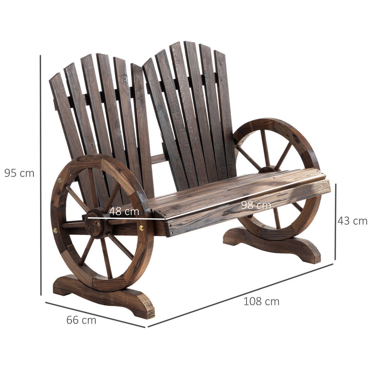 ZAHRADNÍ lavice z dřeva 108x66x95 cm tmavě hnědá s opěrkami, rustikální design a pohodlné sezení pro 2 osoby - tmavě hnědá, kompozitní dřevo (108/95/66cm) - Modfu
