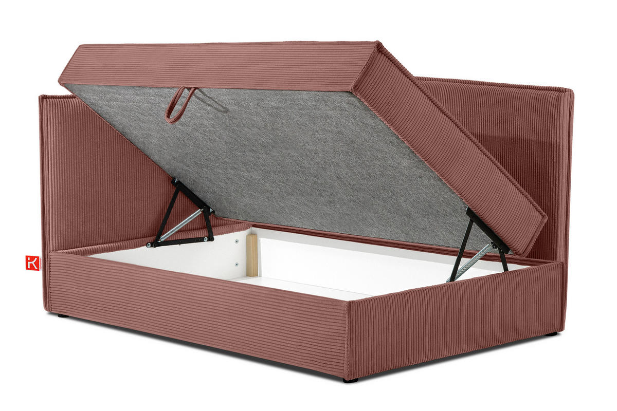 JUGENDBETT ROTI Einzelbett mit Bettkasten, 90x200cm, Bett mit Bonellmatratze, mit Rückenlehne - Pink/Schwarz, Holz/Holzwerkstoff (92/200cm) - KONSIMO®