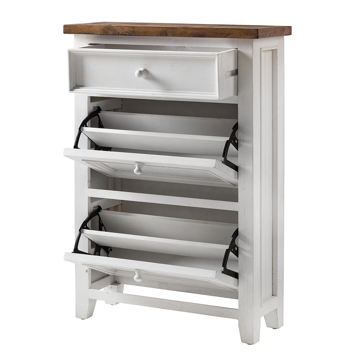 GARDEROBENSET - 3-teilig - Kiefer massiv - Weiß / Kiefer - Weiß, Holz/Metall (170/194/40cm) - home24