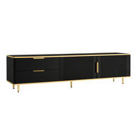 LOWBOARD Schwarz-gold mit gravierten Türen 170×37×45 cm aus MDF und Spanplatte - Schwarz, Holzwerkstoff (170/45/37cm) - Luhomfu