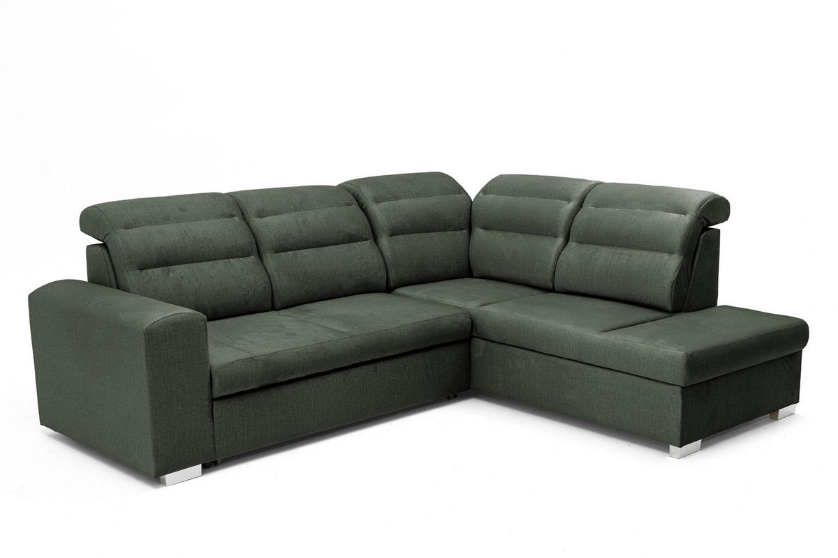 ECKSOFA CLOUD L Rechts mit Schlaffunktion 120x190 Velours Dunkelgrün - Chromfarben/Dunkelgrün, Holz/Kunststoff (260/202cm) - Muffo