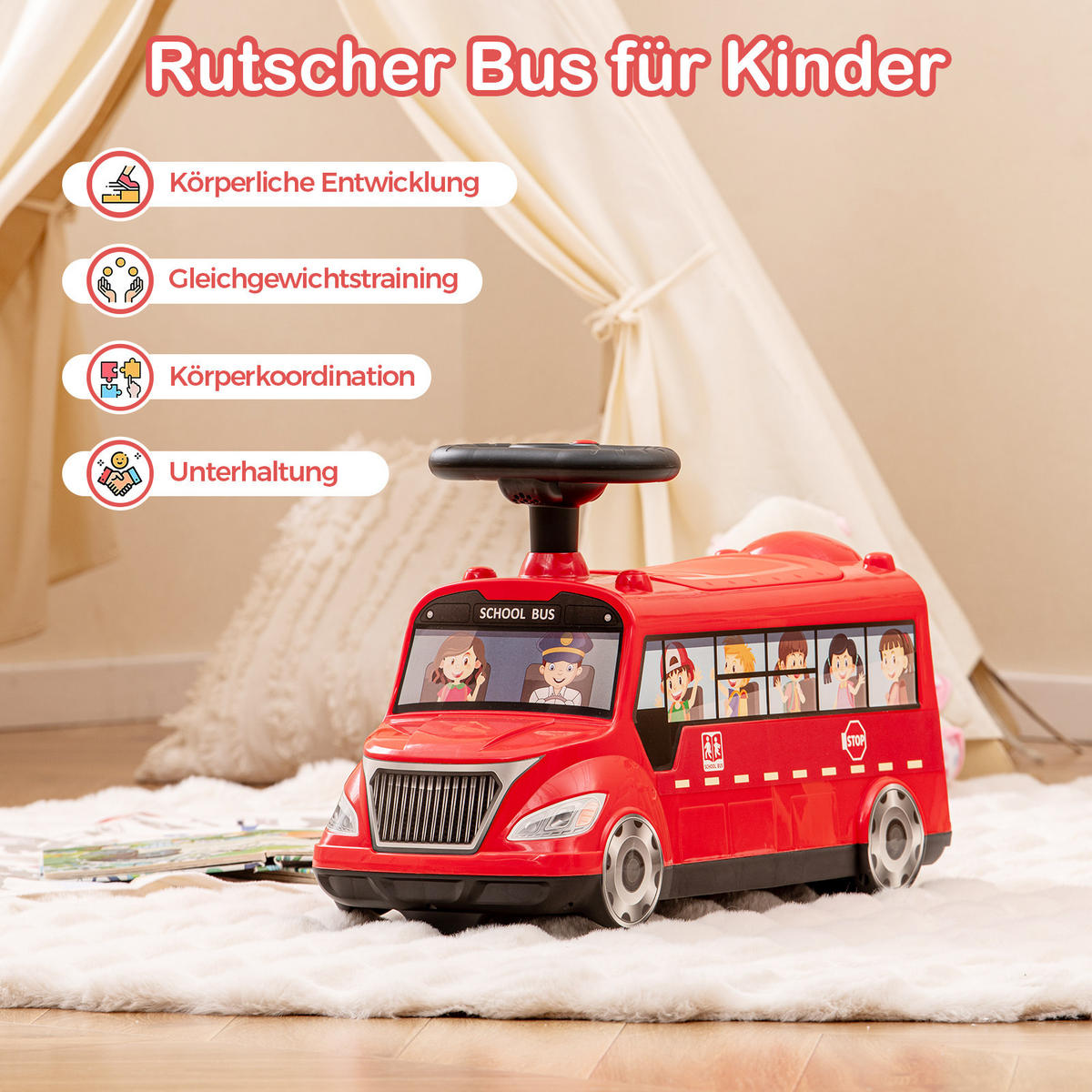 RUTSCHAUTO Rot - Rot, Kunststoff (23/36/55cm) - COSTWAY