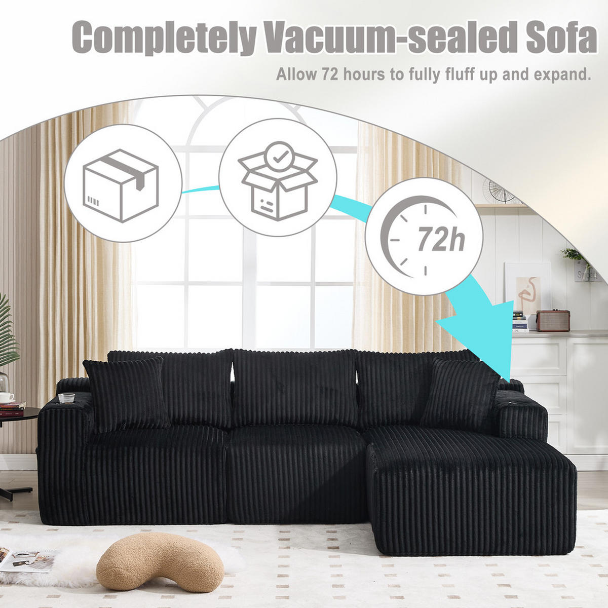 MODULARES 257x160cm Beige Getränkehalter - Schwarz, Textil (160/257cm) - Raelunyi
