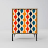 SIDEBOARD COLORFUL NOSTALGIA, Eichefarben, 57,5x42x72,5 cm, Schwarze Metallfüße - Eichefarben/Multicolor, Holzwerkstoff/Metall (57.5/72.5/42cm) - SpaceRebels