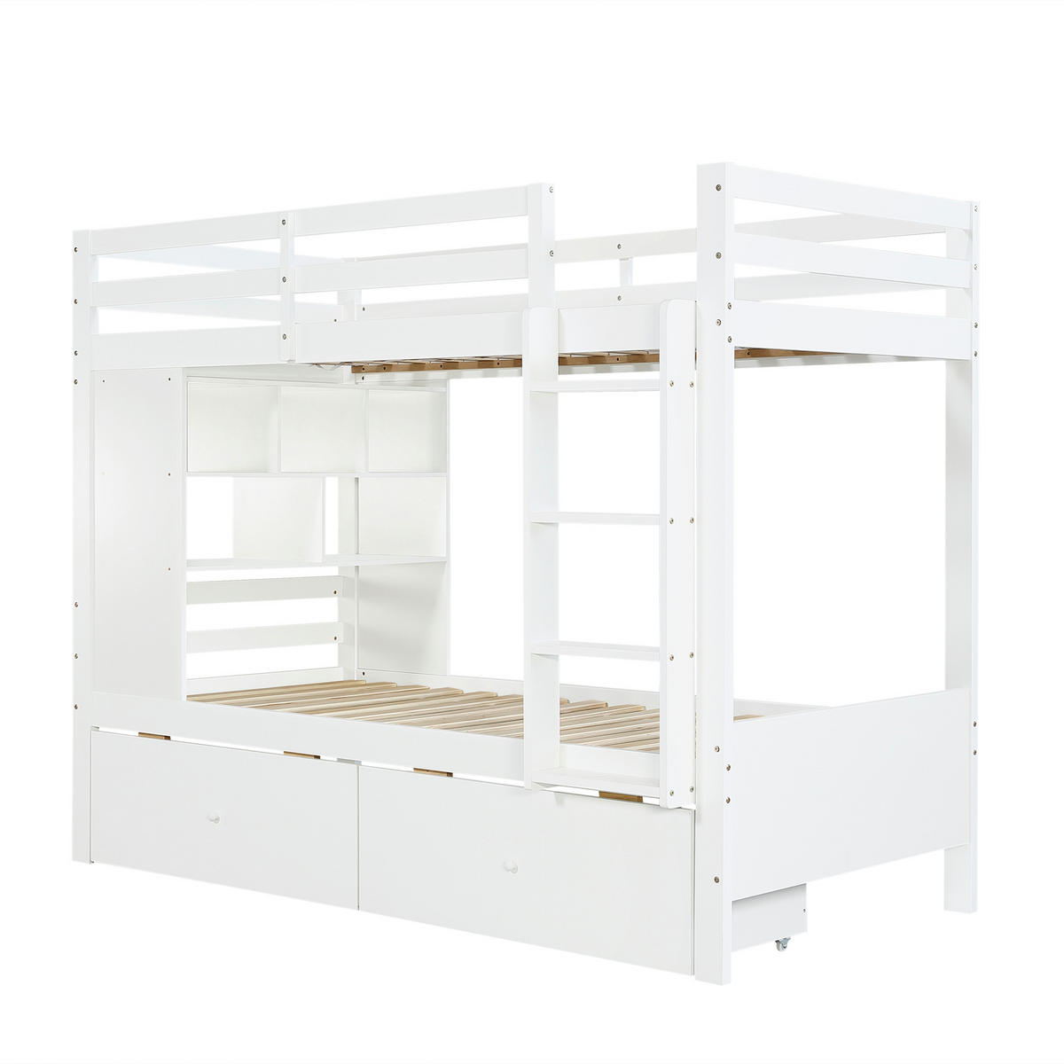 ETAGENBETT 90/200 cm in Weiß mit Schubladen und Regal - Weiß, Holz/Holzwerkstoff (90/200cm) - CHICFURN
