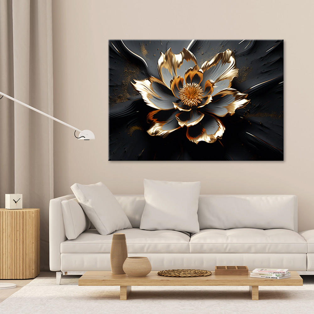 WANDBILD 3d abstrakte glamour blume - Schwarz, Textil (60/40cm) - Feeby