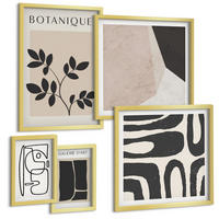 BILDER SET 5er Set - 50x50 cm & 20x30 cm & 40x60 cm Goldrahmen - Abstrakte Boho-Musterformen - Goldfarben, Kunststoff (40/60cm) - TULUP