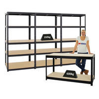 WERKBANK Big Dino höhenverstellbar & 3x SCHWERLASTREGAL Slim Elephant M Set Fachlast bis zu 600 kg Schwarz - Schwarz, Metall (360/180/60cm) - PROREGAL