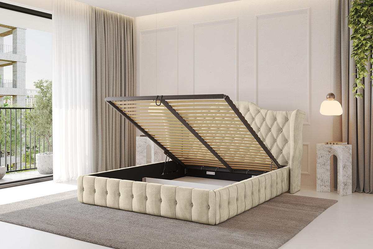 POLSTERBETT mit Bettkasten und Lattenrost, Boxbett ohne Matratze - MODY 200x200 Beige - Ecru, Holzwerkstoff/Textil (200/200cm) - ALTDECOR