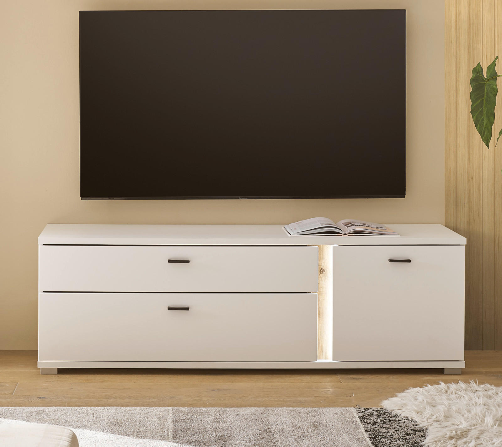 TV-LOWBOARD weiß matt, Eiche Wotan, TV Unterteil inklusive Frontbeleuchtung 150 cm - Silberfarben/Eiche Wotan, Holzwerkstoff/Kunststoff (150/48/42cm) - Furn.Design