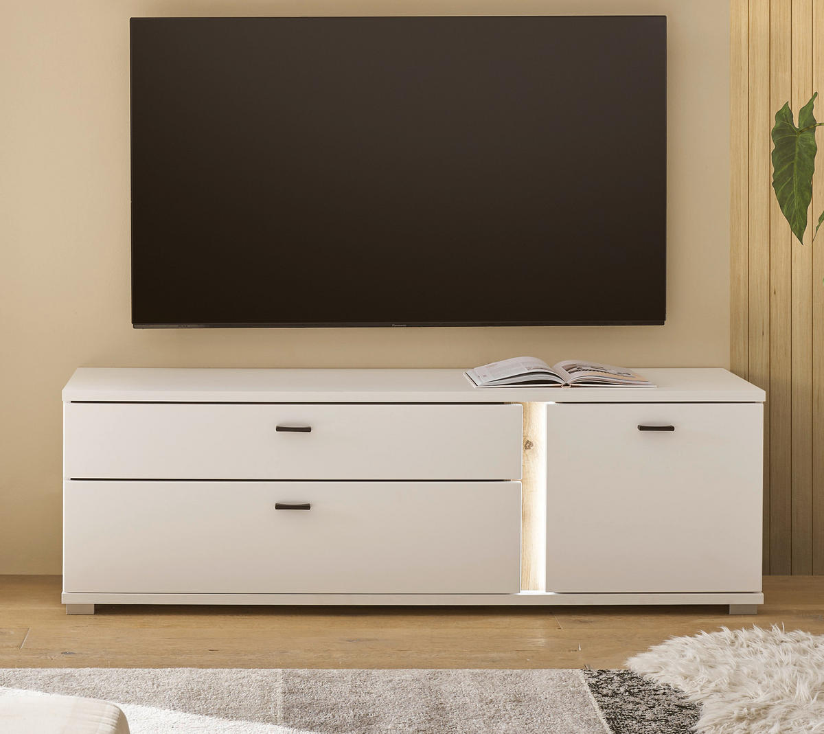TV-LOWBOARD weiß matt, Eiche Wotan, TV Unterteil inklusive Frontbeleuchtung 150 cm - Silberfarben/Eiche Wotan, Holzwerkstoff/Kunststoff (150/48/42cm) - Furn.Design