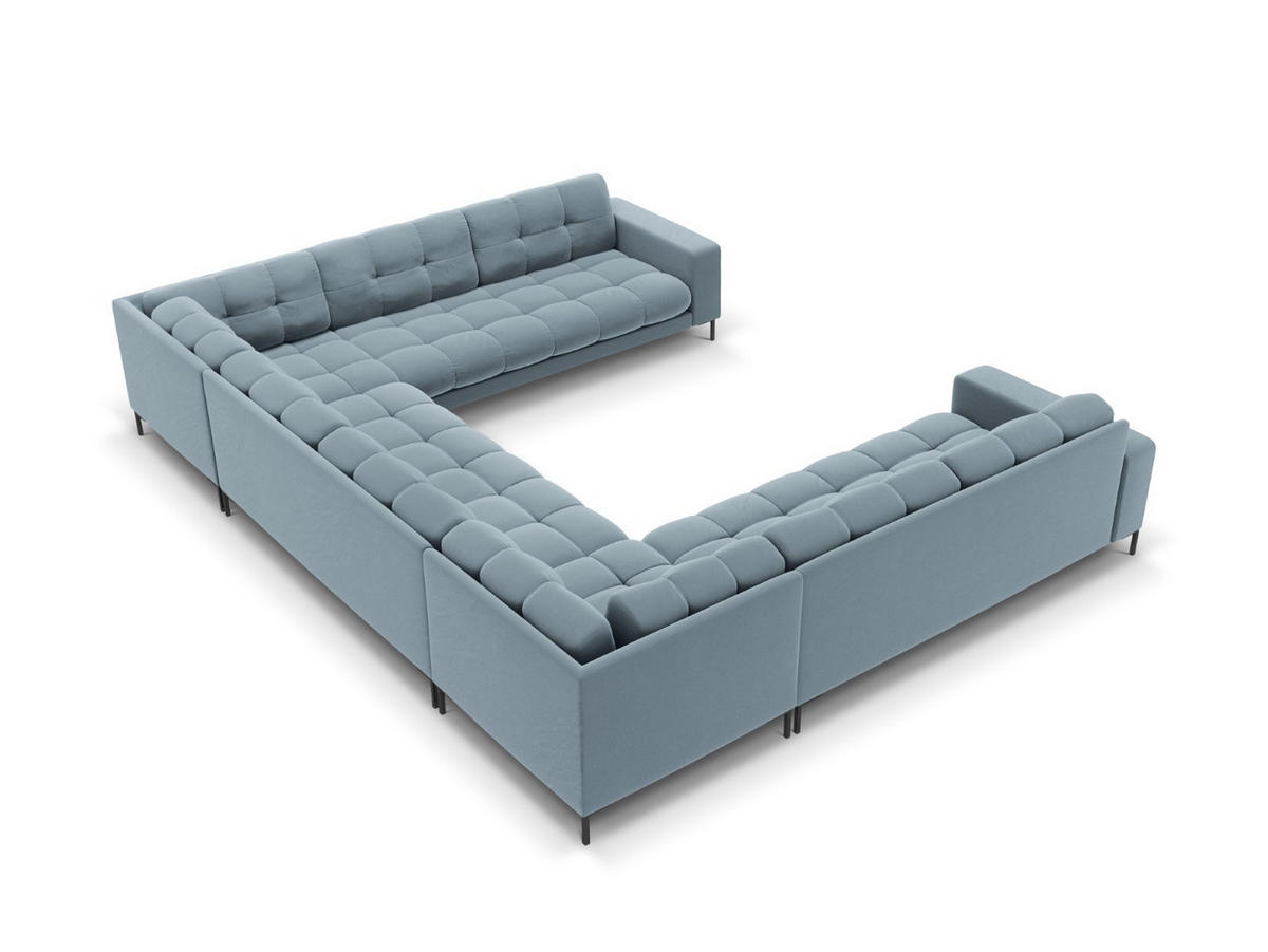 PANORAMASOFA Mamaia aus Samt hellblau 9 Sitzplätze - Hellblau, Textil (256/75/337cm) - Micadoni